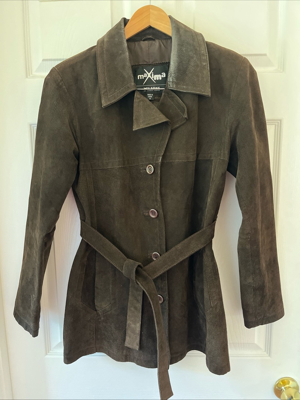 Maxima By Wilsons Brown Suede Leather Belted Jacket Womens M Y2K Outerwear